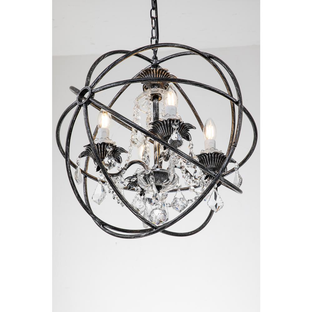 Eudora 4-Light Globe Hanging Chandelier with Crystal Accents Antique Black. Picture 4