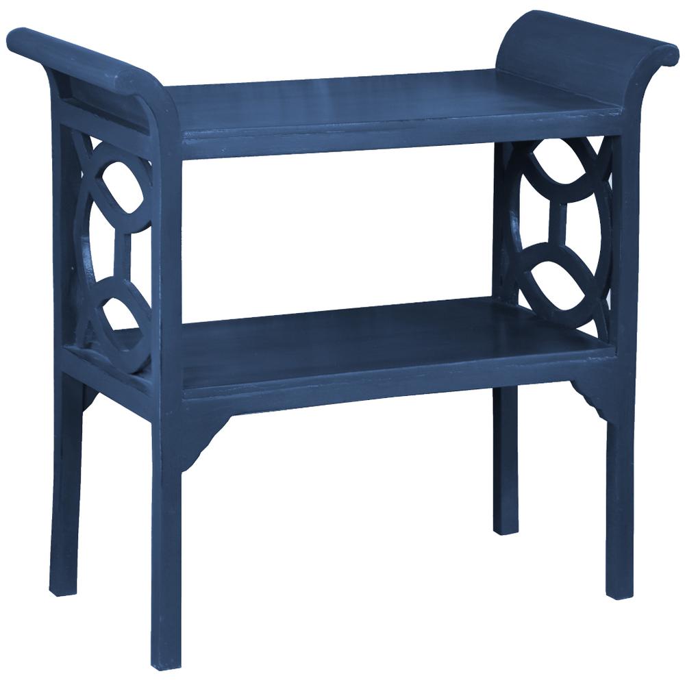 Shabby Chic Cottage 34.5 in. Navy Blue Rectangular Solid Wood End Table. Picture 2