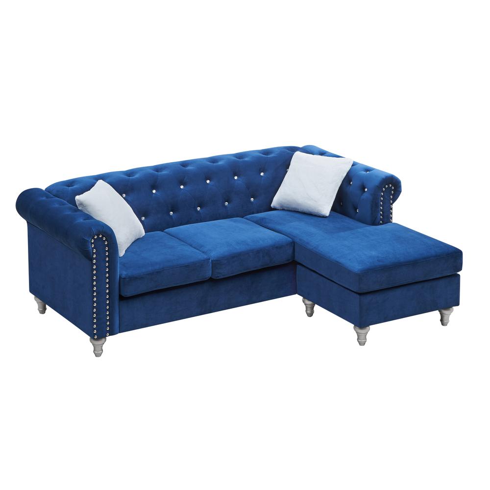 Raisa 82 in. Blue Velvet 3-Seater Sofa with 2-Throw Pillow. Picture 2