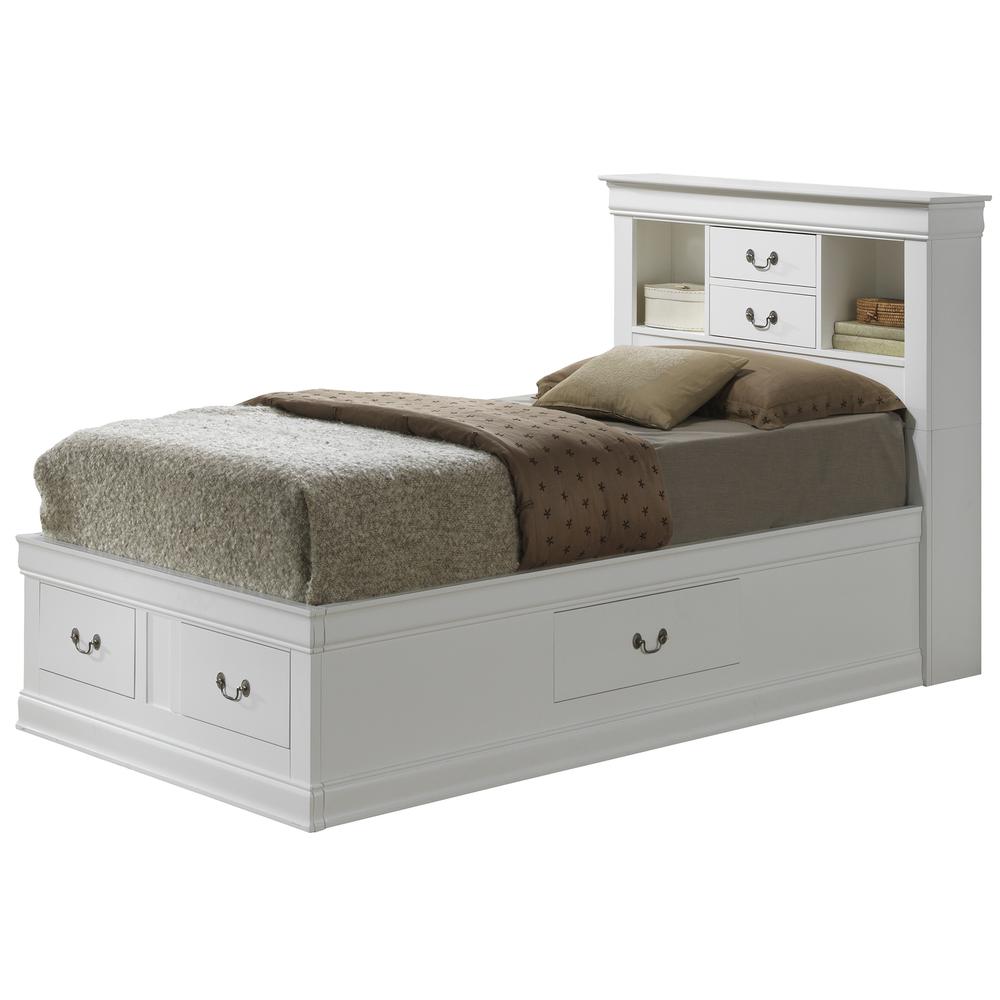 Louis Philippe White Twin Storage Platform Bed with 6 Storage Drawers. Picture 2