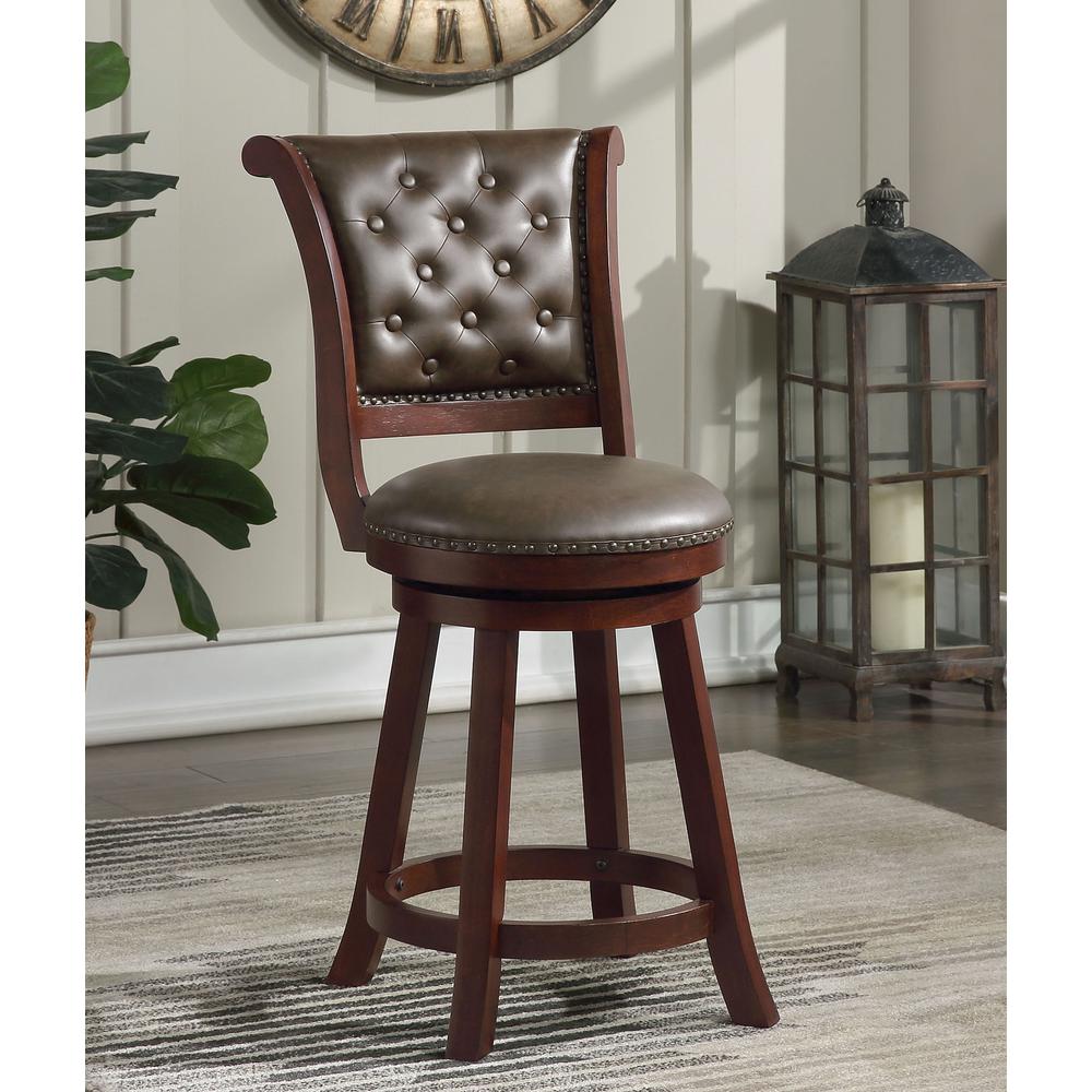 SH Tufted 39.5 in. Mahogany High Back Wood 24 in. Bar Stool. Picture 7