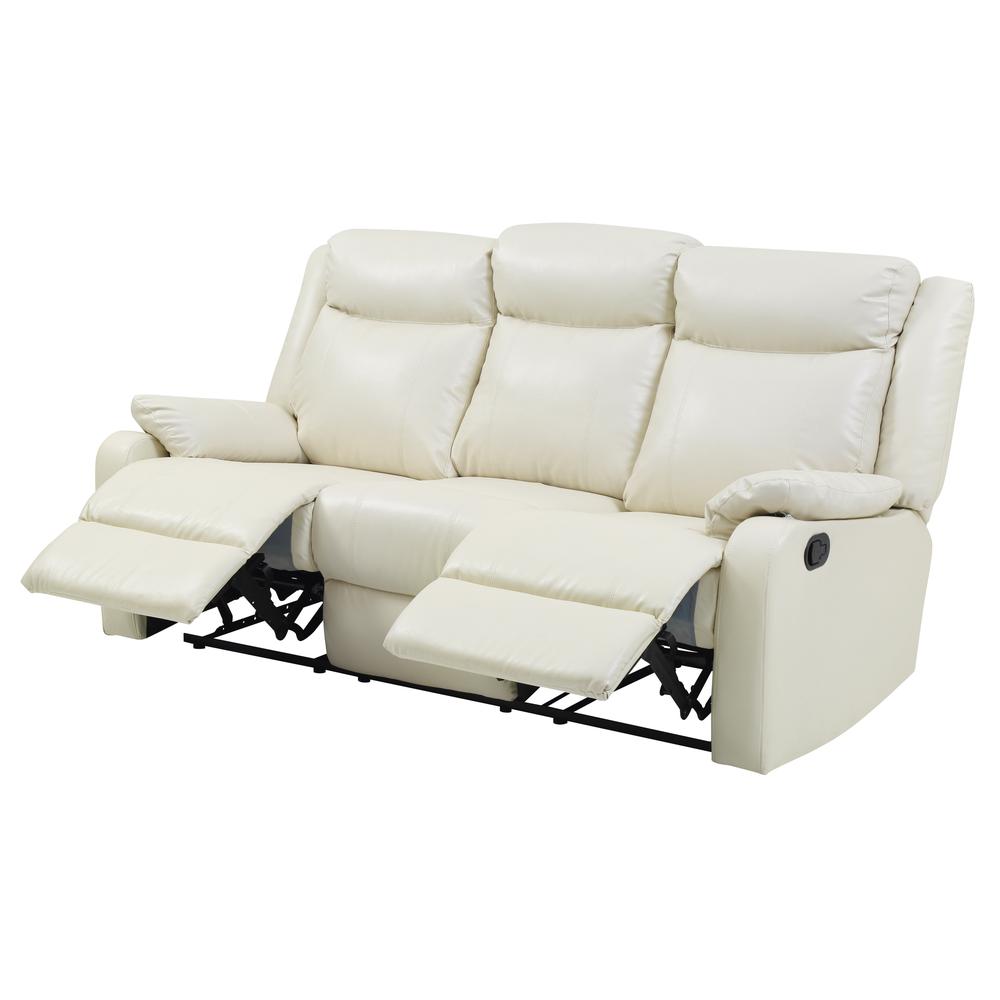 Ward 76 in. Pearl Faux leather 3-Seater Reclining Sofa with Pillow Top Arm. Picture 2