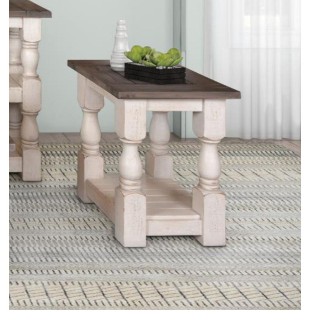 Rustic French 18 in. Cottage White and Brown Rectangular Wood End Table. Picture 7