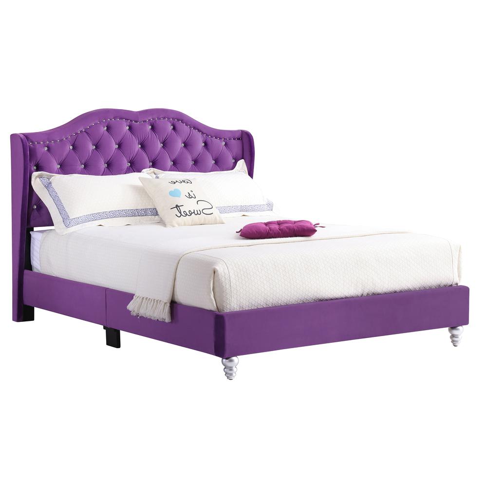 Joy Jewel Purple Jewel Tufted Queen Panel Bed. Picture 2