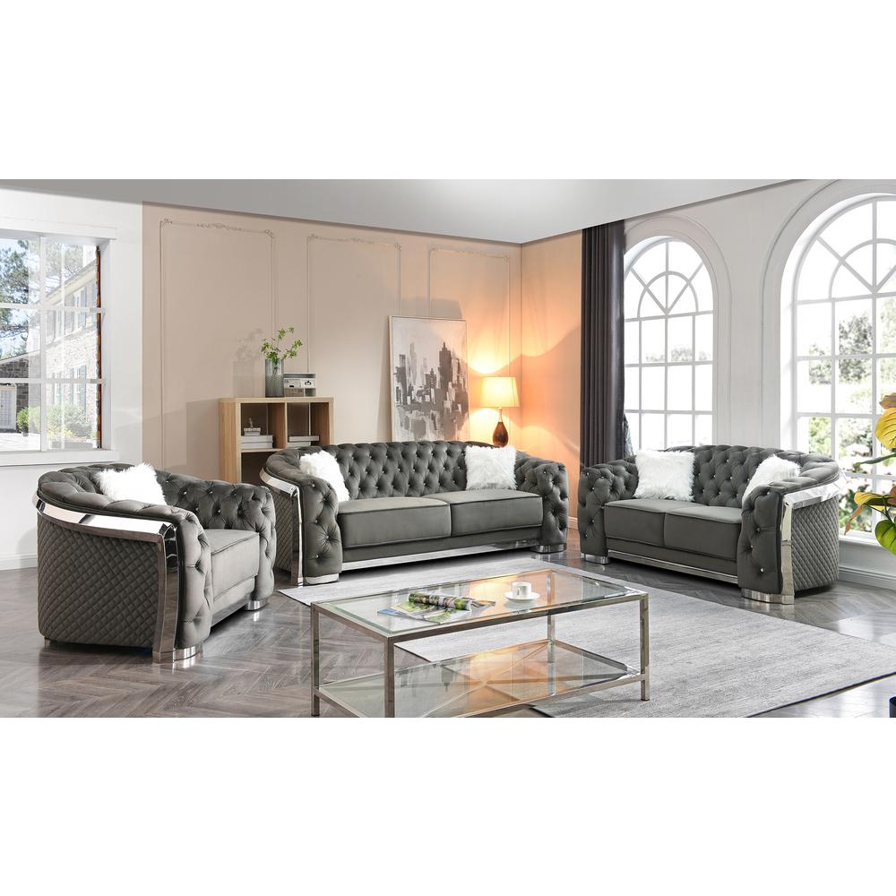 Sapphire 71 in. W Flared Arm Velvet Straight Sofa in Grey. Picture 7