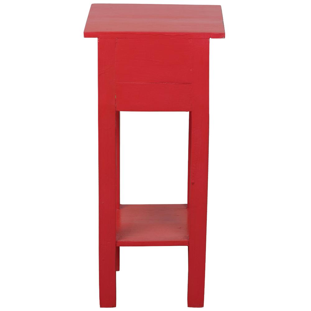 Shabby Chic Cottage 11.8 in. Antique Red Square Solid Wood End Table with 1 Drawer. Picture 3