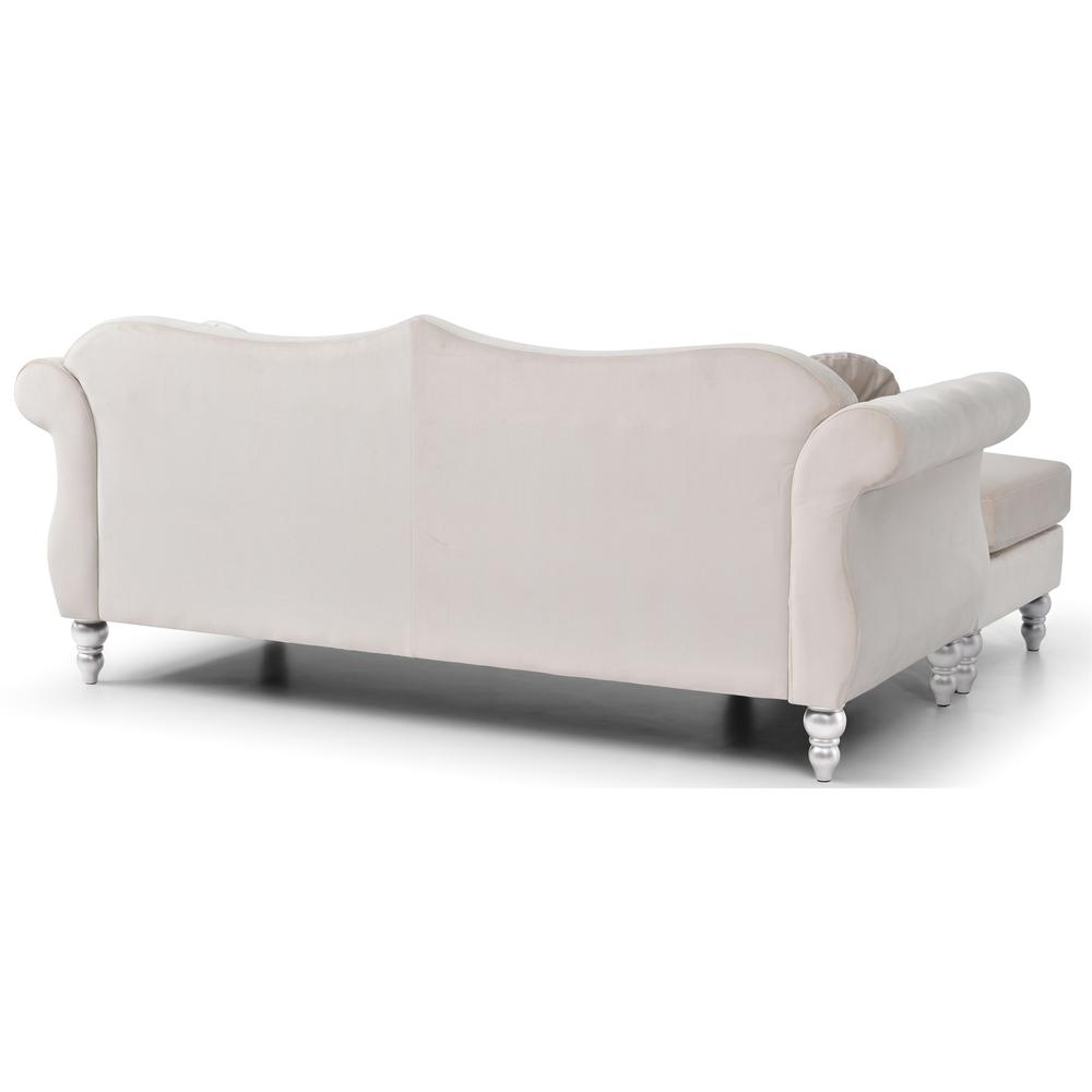 Hollywood 81 in. Ivory Velvet Chesterfield Sectional Sofa with 2-Throw Pillow. Picture 4