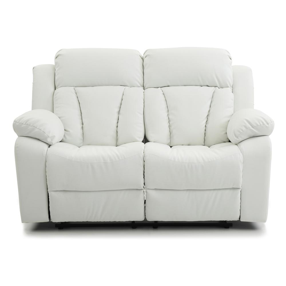 Daria 62 in. W Flared Arm Faux Leather Straight Reclining Sofa in White. The main picture.