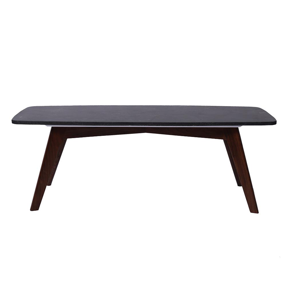 Faura 18" x 43.5" Rectangular Italian Black Marble Coffee Table with Walnut Legs. Picture 1
