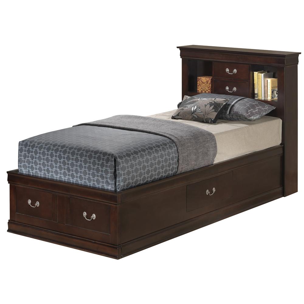 Louis Philippe Cappuccino Twin Storage Platform Bed with 6 Storage Drawers. Picture 2