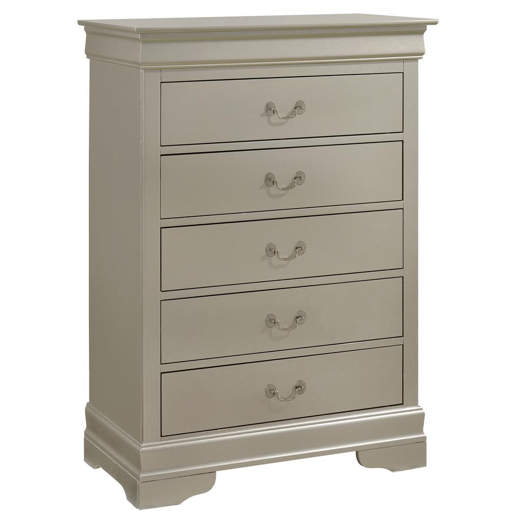 Louis Phillipe Silver Champagne 5 Drawer Chest of Drawers (33 in L. X 18 in W. X 48 in H.). Picture 1