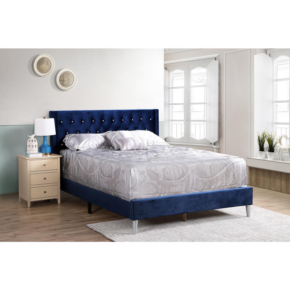 Bergen Navy Blue King Tufted Panel Bed. Picture 7