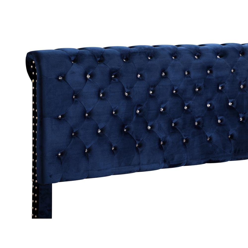 Maxx Navy Blue Tufted Upholstered Queen Panel Bed. Picture 4