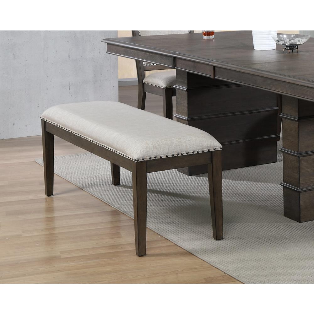 Cali Gray and Brown Dining Bench with Upholstered Seat and Nailheads 19 in. X 50 in. X 16 in.. Picture 6