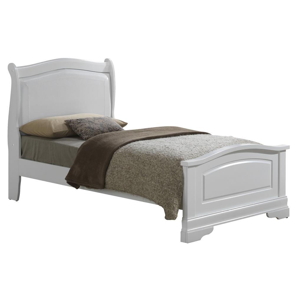 Louis Philippe White Upholstered Twin Panel Bed. Picture 2