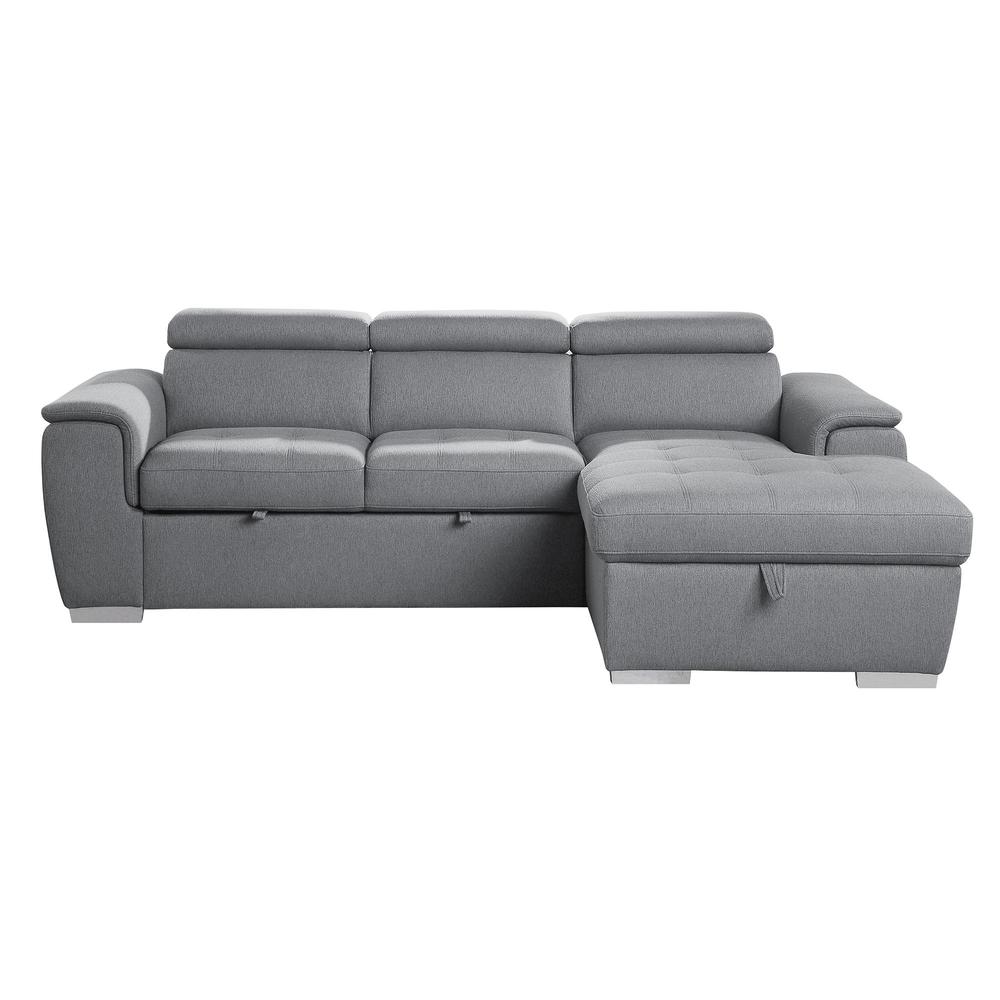 97.5 in. W 4-Piece Chenille Upholstery Sectional Sofa in Gray w/ Pull-out Bed. The main picture.