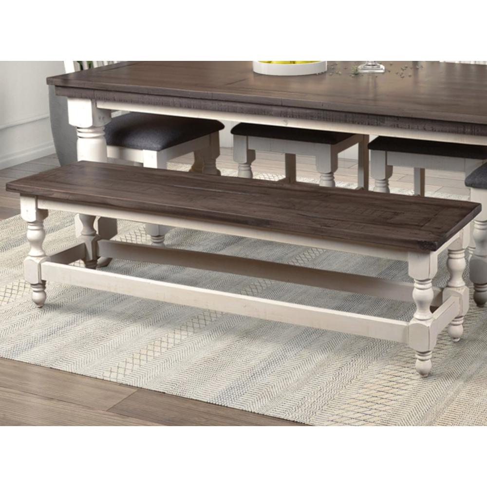 White and Greyish Brown Solid Wood Dining Bench 19 in. X 64 in. X 17 in.. Picture 8