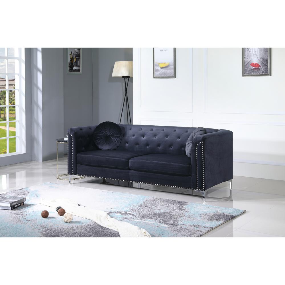 Pompano 83 in. Black Tufted Velvet Loveseat with 2-Throw Pillow. Picture 6