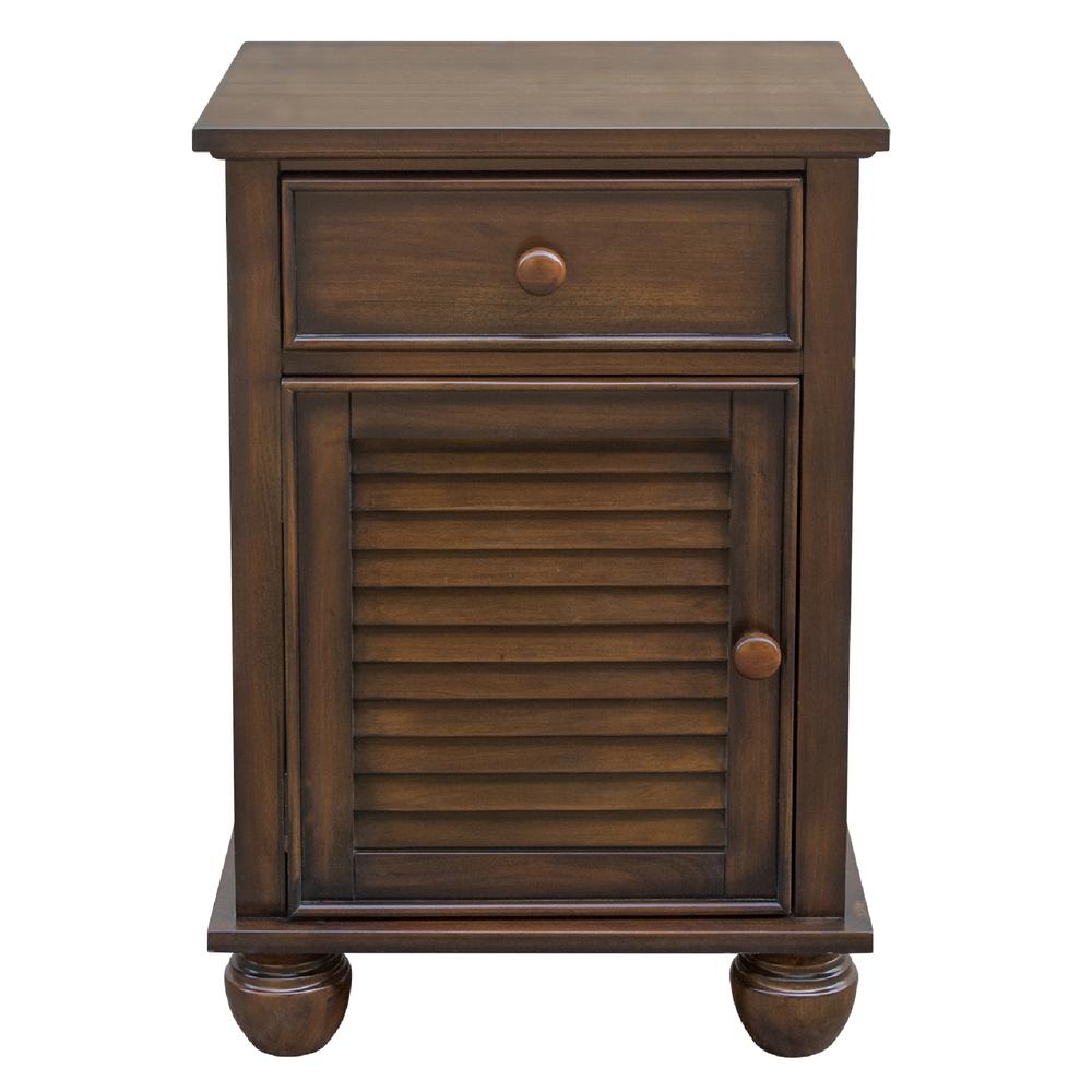 Bahama Shutter Wood 1-Drawer Tropical Walnut Nightstand 30 in. H x 20 in. W x 17 in. D. Picture 1