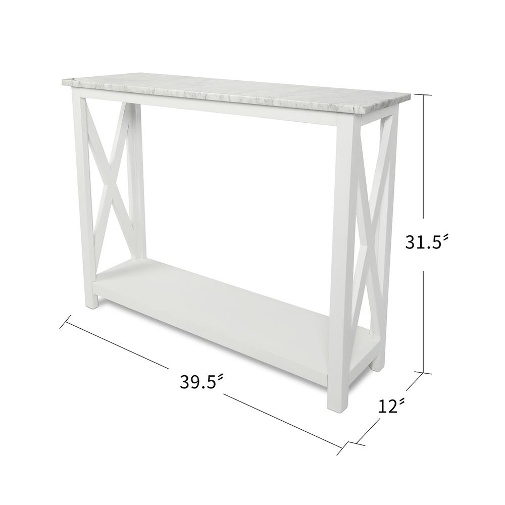 Agatha 39" Rectangular Italian Carrara White Marble Console Table with white color solid wood Legs. Picture 6