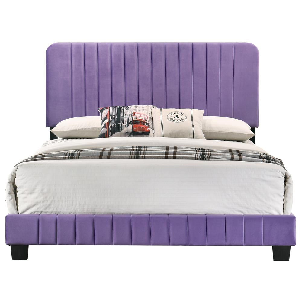 Lodi Purple Velvet Upholstered Channel Tufted King Panel Bed. Picture 2