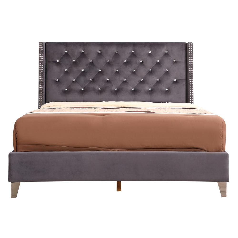 Julie Dark Gray Tufted Upholstered Low Profile Full Panel Bed. Picture 2