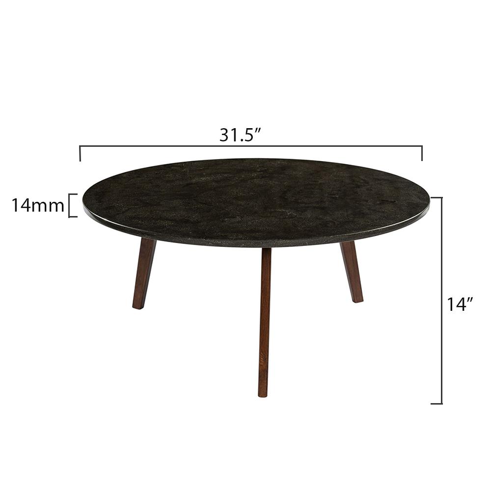 Stella 31" Round Italian Black Marble Coffee Table with Walnut Legs. Picture 5