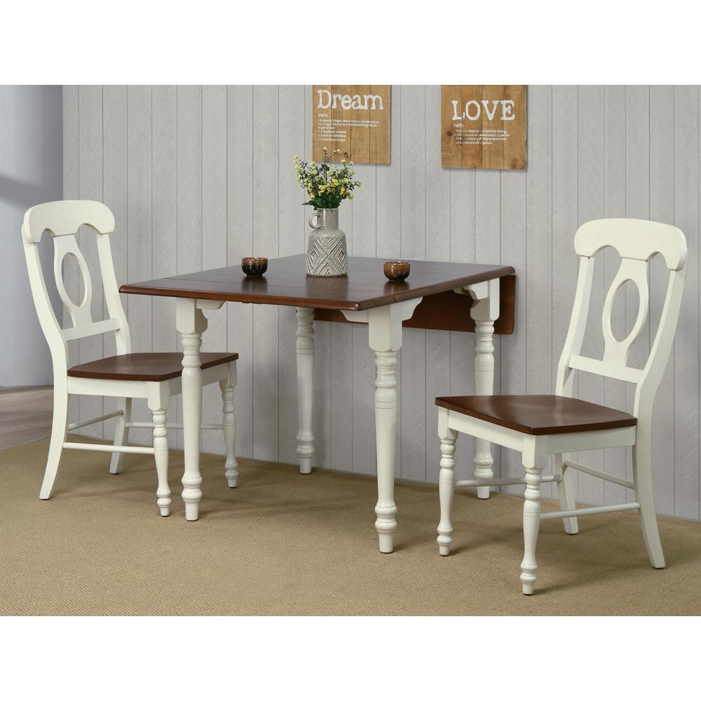 3-Piece Wood Top White and Chestnut Brown Dining Set with Table and Napoleon Chairs. Picture 7