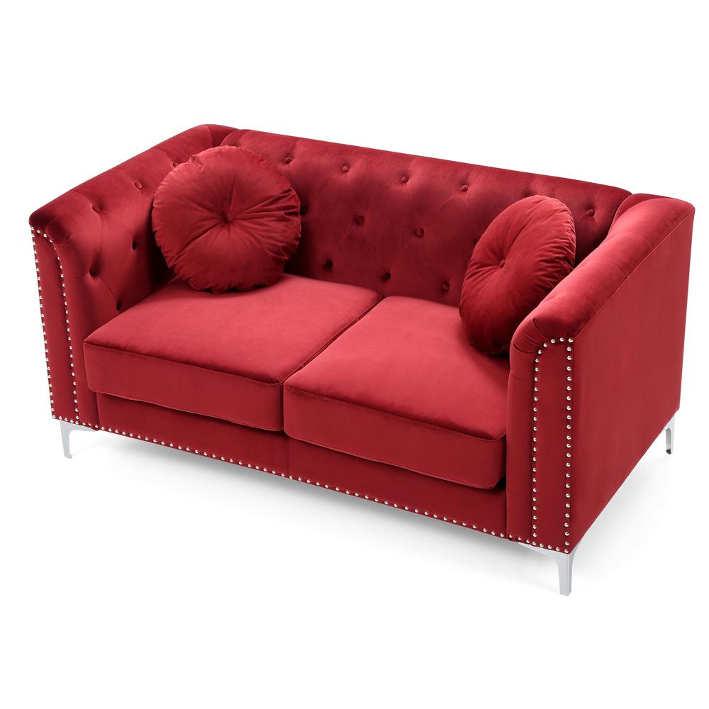 Pompano 62 in. Burgundy Velvet 2-Seater Sofa with 2-Throw Pillow. Picture 3