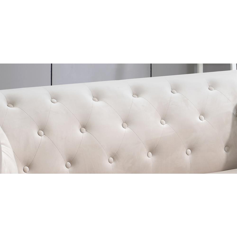 Pompano 62 in. Ivory Tufted Velvet 2-Seater Sofa with 2-Throw Pillow. Picture 5