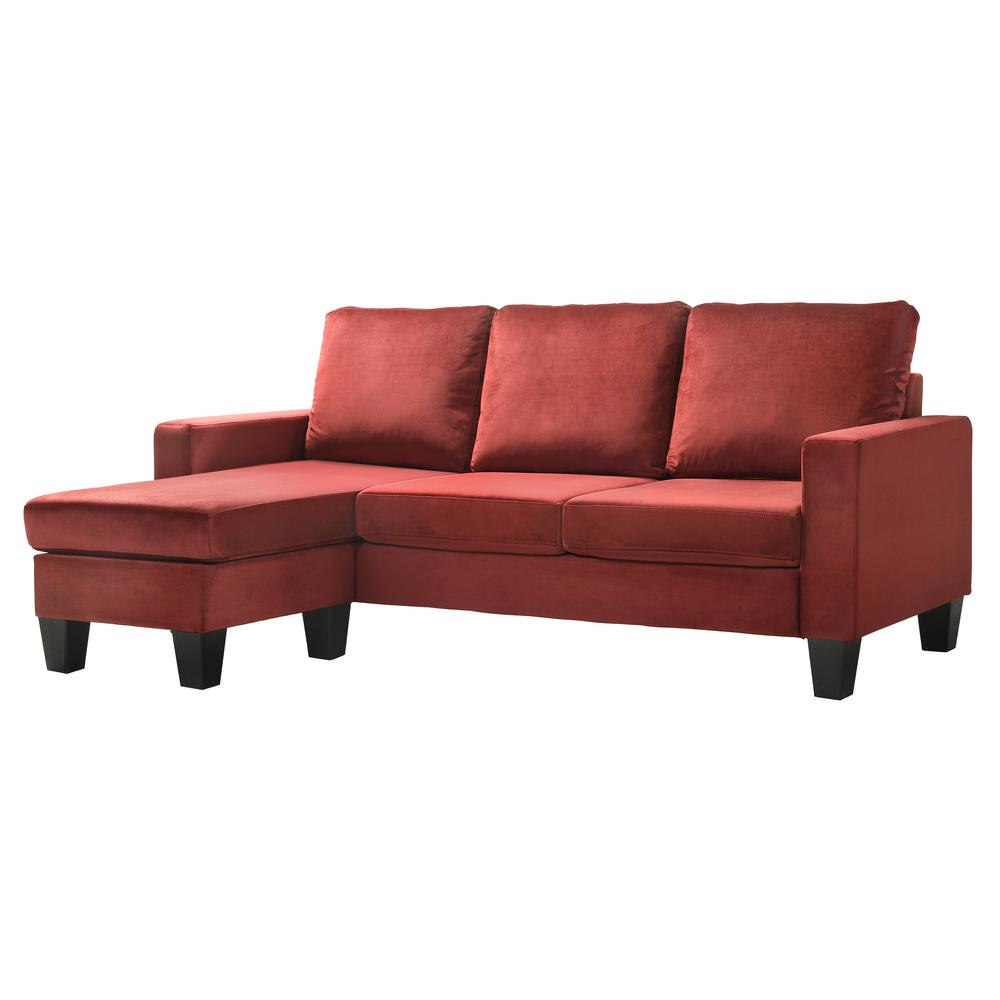 Jessica 77 in. W Flared Arm Velvet L Shaped Sofa in Burgundy. Picture 2