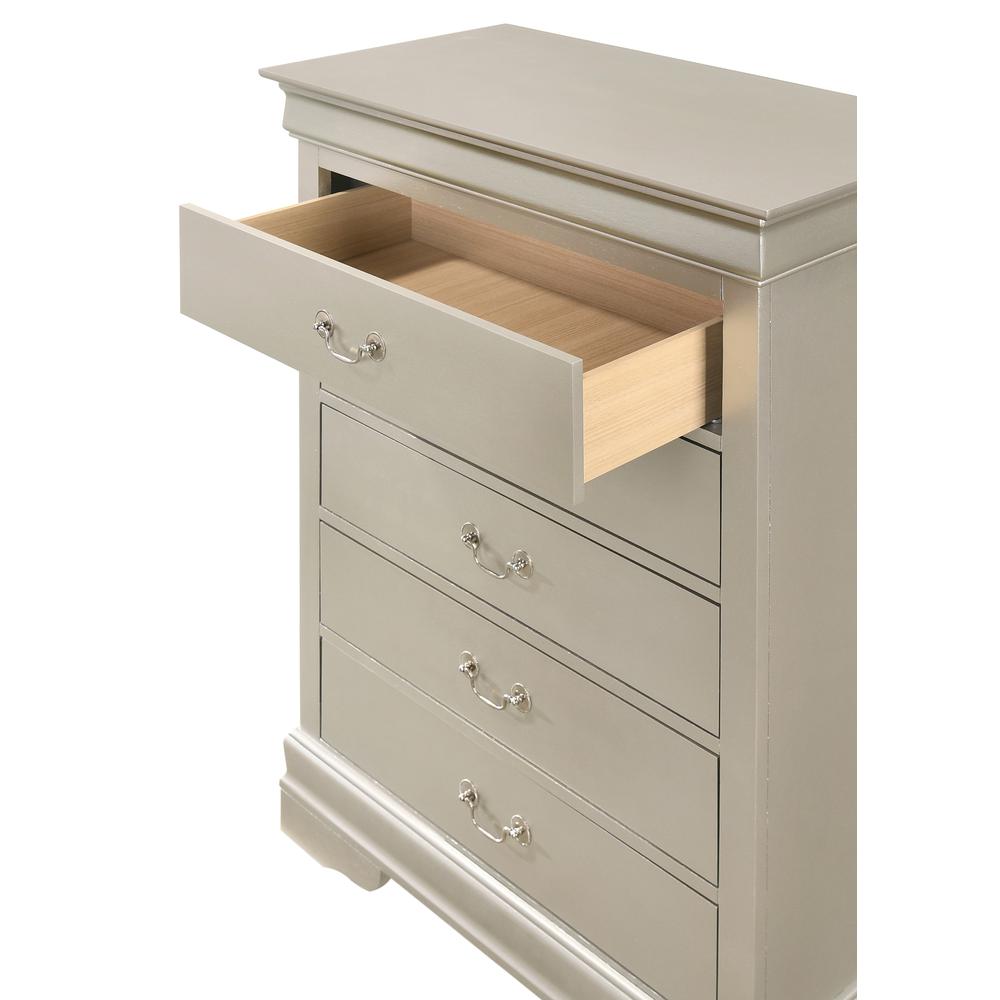 Louis Phillipe II Silver Champagne 5 Drawer Chest of Drawers (31 in L. X 16 in W. X 48 in H.). Picture 3