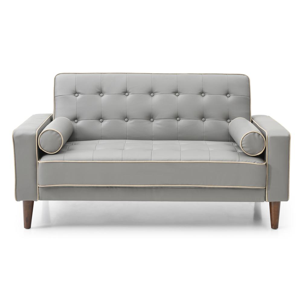 Andrews 60 in. W Flared Arm Faux Leather Straight Sofa in Gray. Picture 1