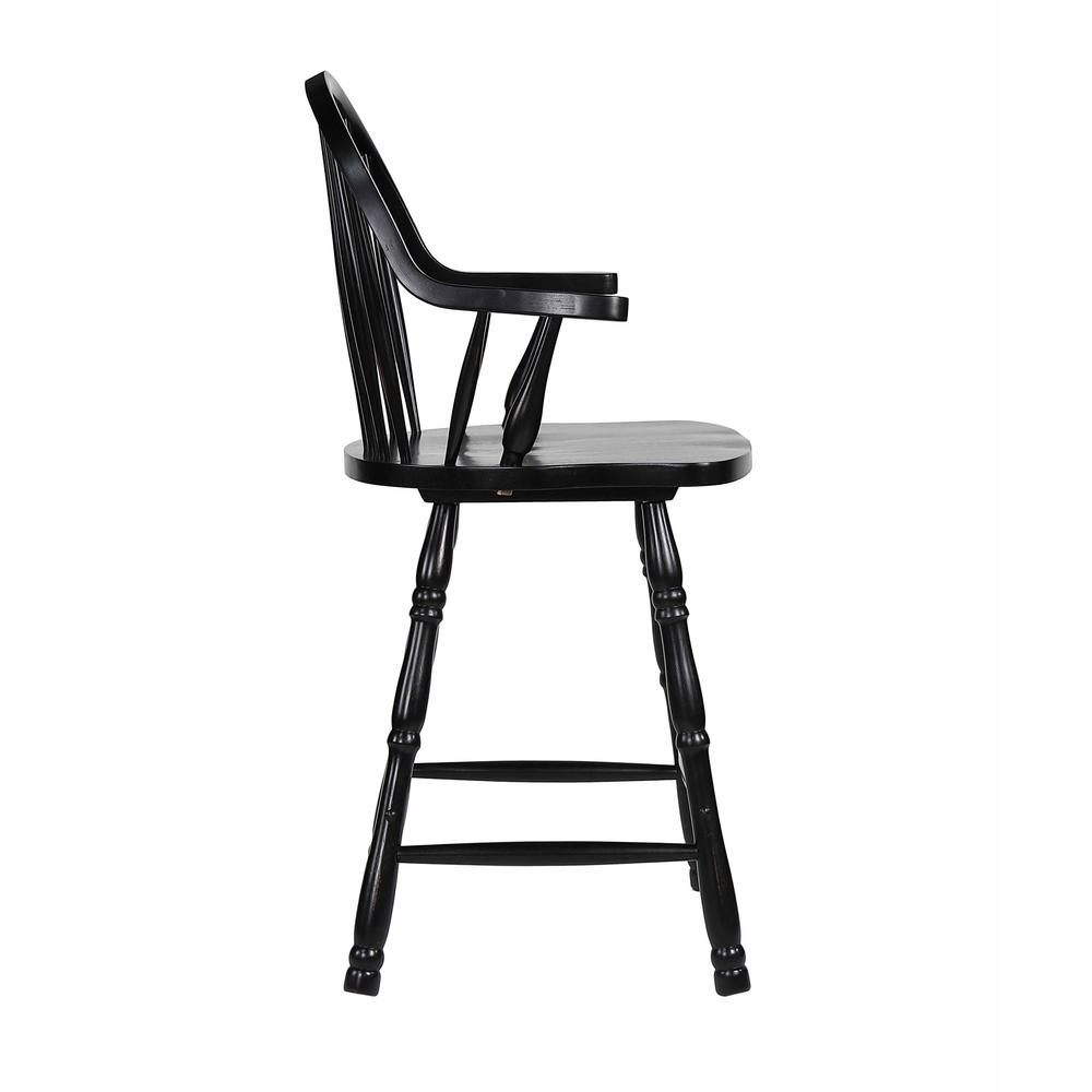 41 in. Antique Black with Cherry Rub High Curved Back Wood Frame 24 in. Bar Stool (Set of 2). Picture 3