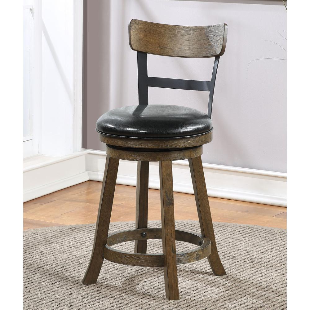 SH 36.5 in. Walnut High Back Wood and Metal 24 in. Bar Stool. Picture 7