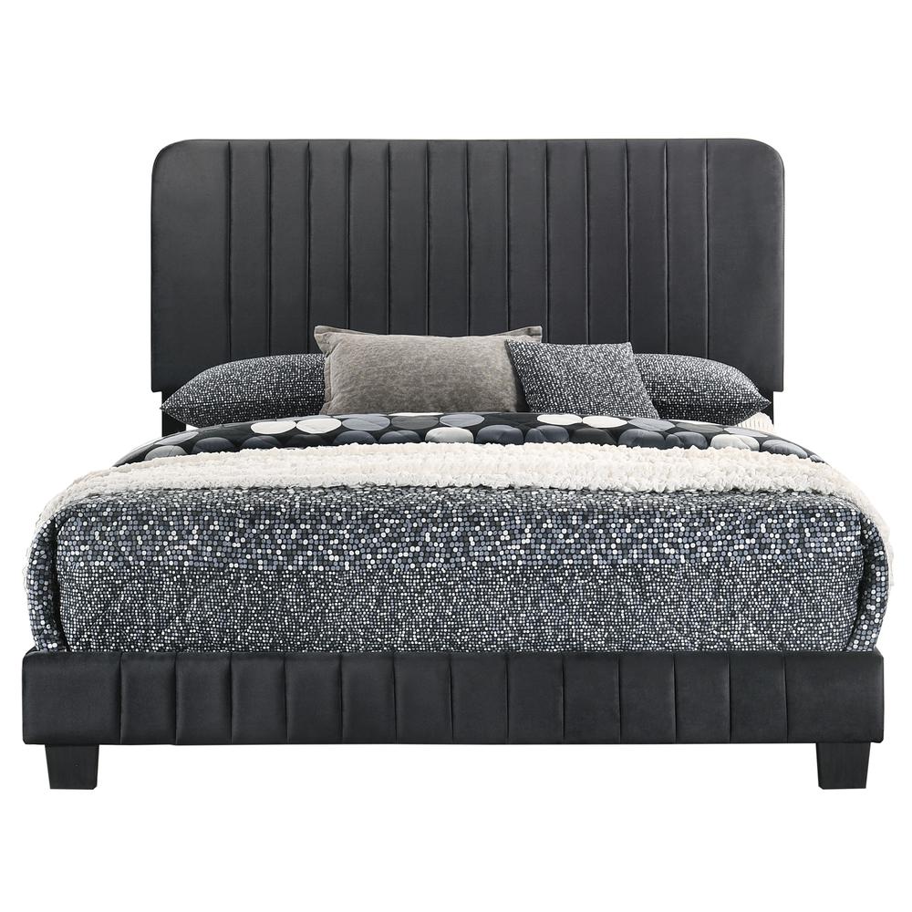 Lodi Black Velvet Upholstered Channel Tufted King Panel Bed. Picture 2