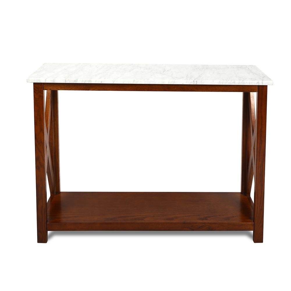Agatha 39" Rectangular Italian Carrara White Marble Console Table with walnut color solid wood Legs. Picture 1