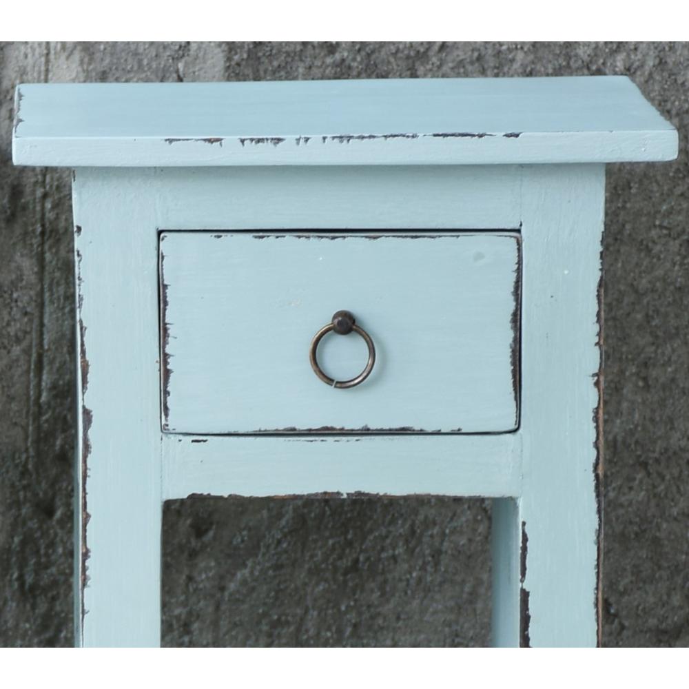 Shabby Chic Cottage 11.8 in. Sky Blue Square Solid Wood End Table with 1 Drawer. Picture 4