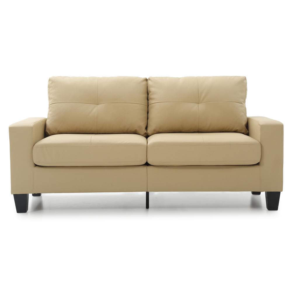 Newbury 71 in. W Flared Arm Faux Leather Straight Sofa in Beige. Picture 1
