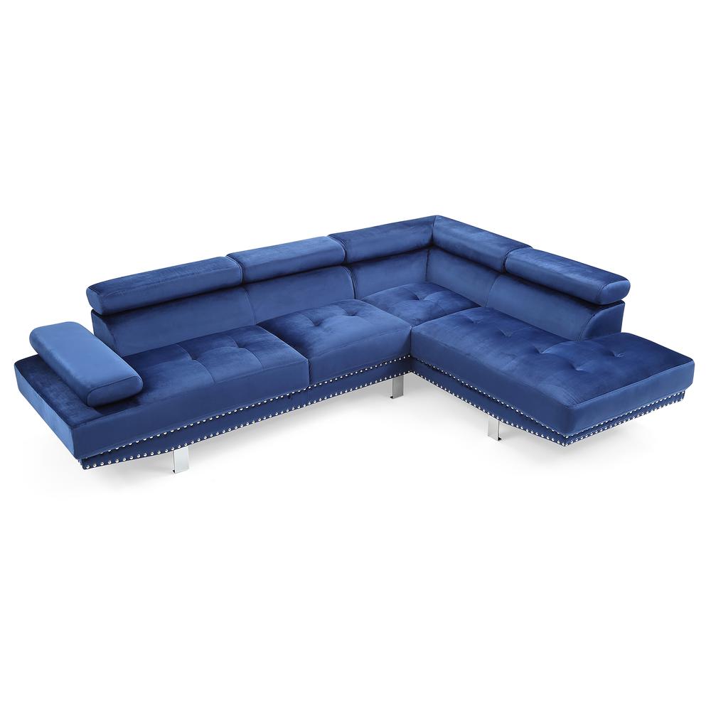 Derek 109 in. W 2-piece Velvet L Shape Sectional Sofa in Navy Blue. Picture 2