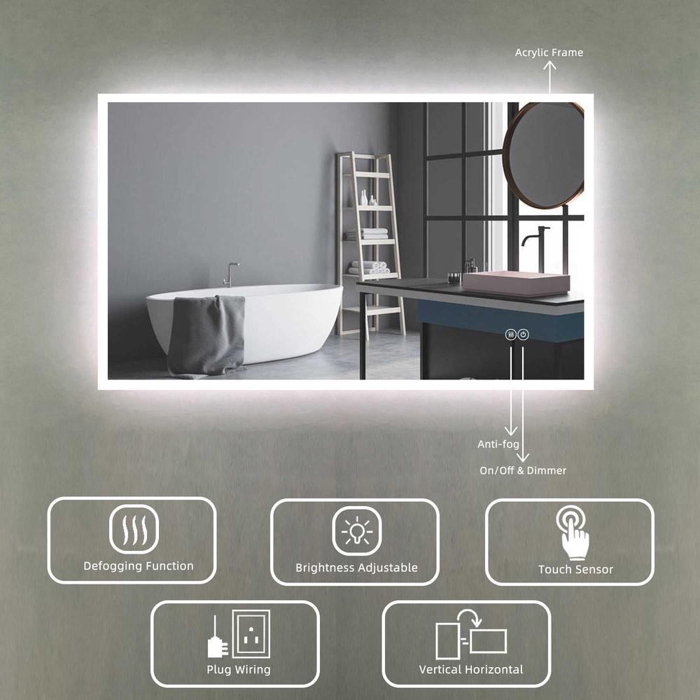 Huron 48 in. W x 32 in. H Rectangular Frameless Anti-Fog Wall Bathroom LED Vanity Mirror in Silver. Picture 3