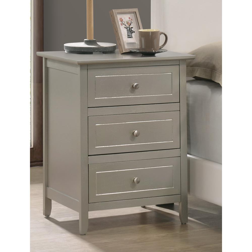 Daniel 3-Drawer Silver Champagne Nightstand (25 in. H x 15 in. W x 19 in. D). Picture 6