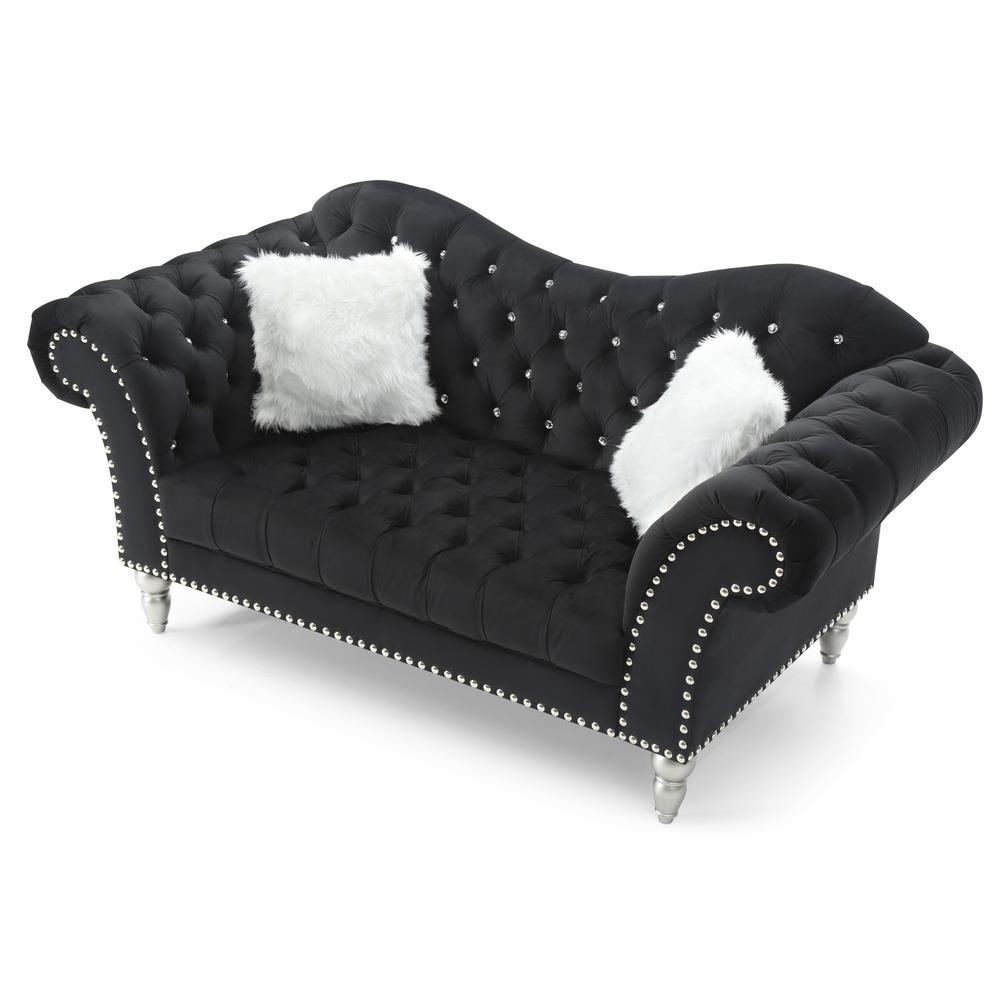 Wilshire 75 in. Black Velvet 3-Seater Sofa with 2-Throw Pillow. Picture 3