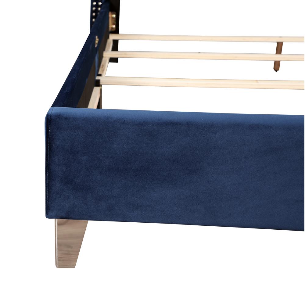 Julie Navy Blue Tufted Upholstered Low Profile Queen Panel Bed. Picture 6