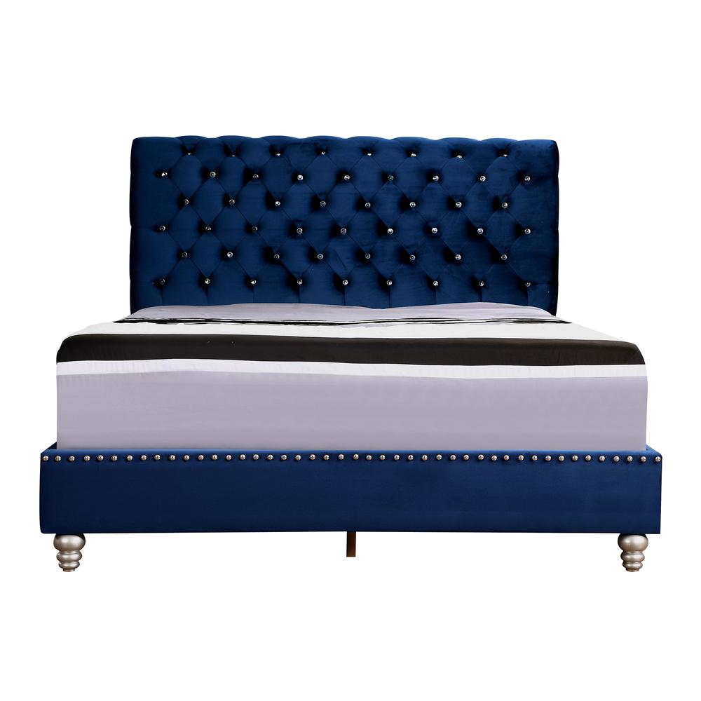 Maxx Navy Blue Tufted Upholstered Queen Panel Bed. Picture 2