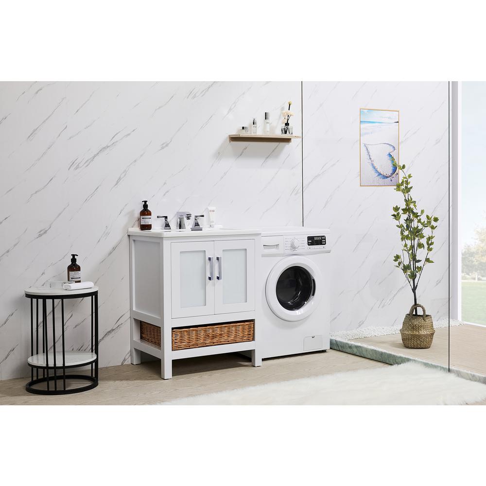 27 in. x 34 in. White Engineered Wood Laundry Sink with a Basket Included. Picture 11