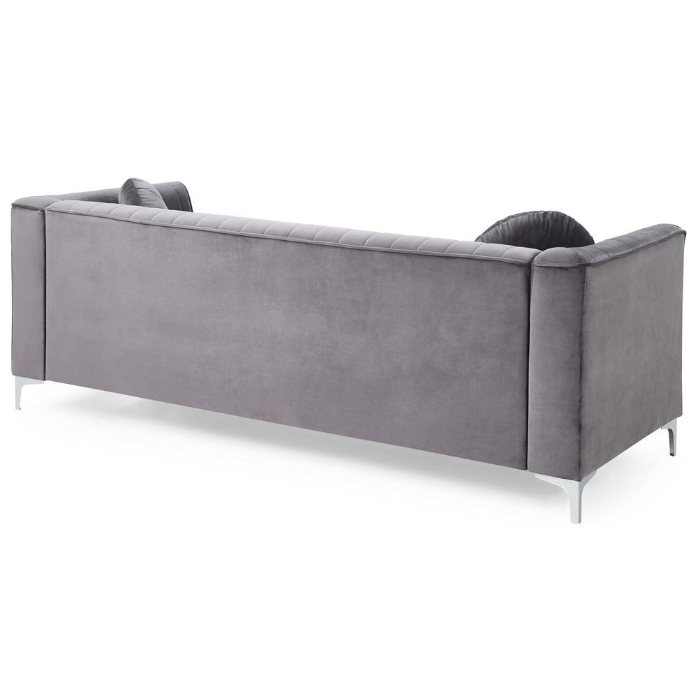 Delray 87 in. Gray Velvet 2-Seater Sofa with 2-Throw Pillow. Picture 4