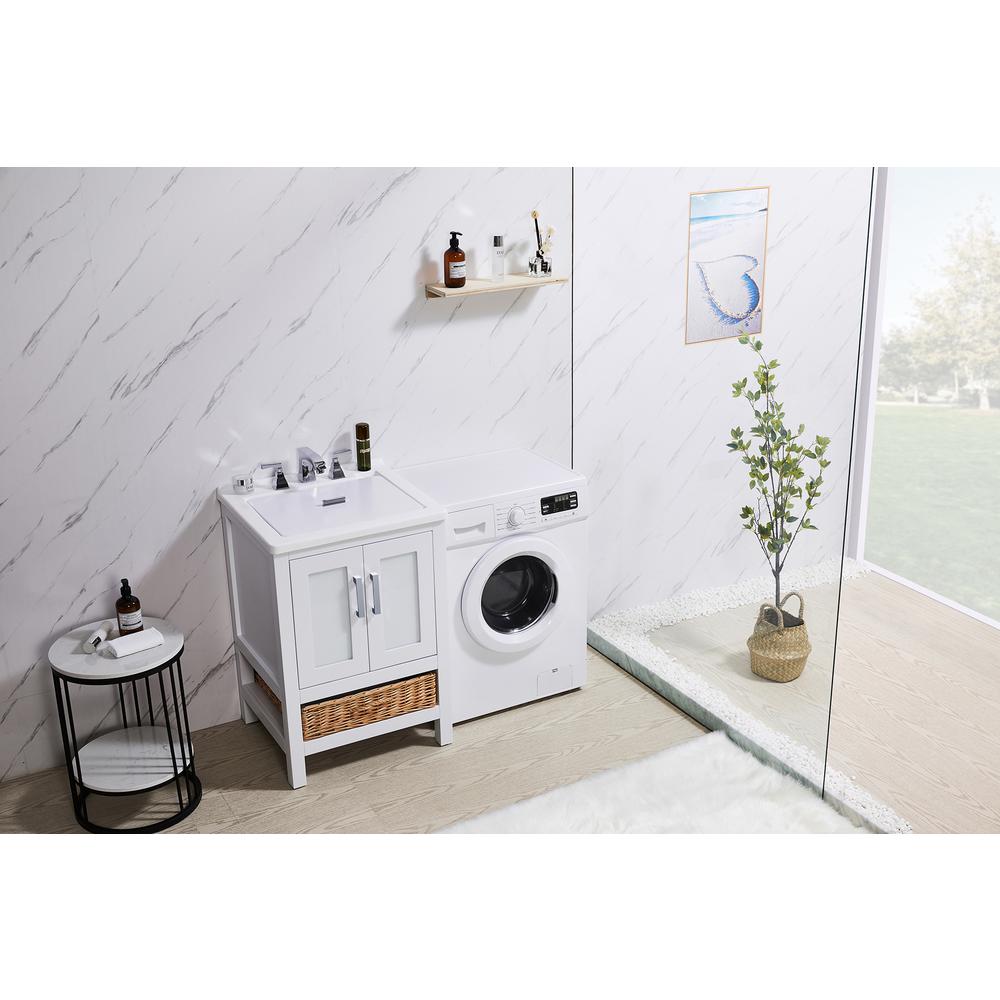 24 in. x 34 in. White Engineered Wood Laundry Sink with a Basket Included. Picture 11