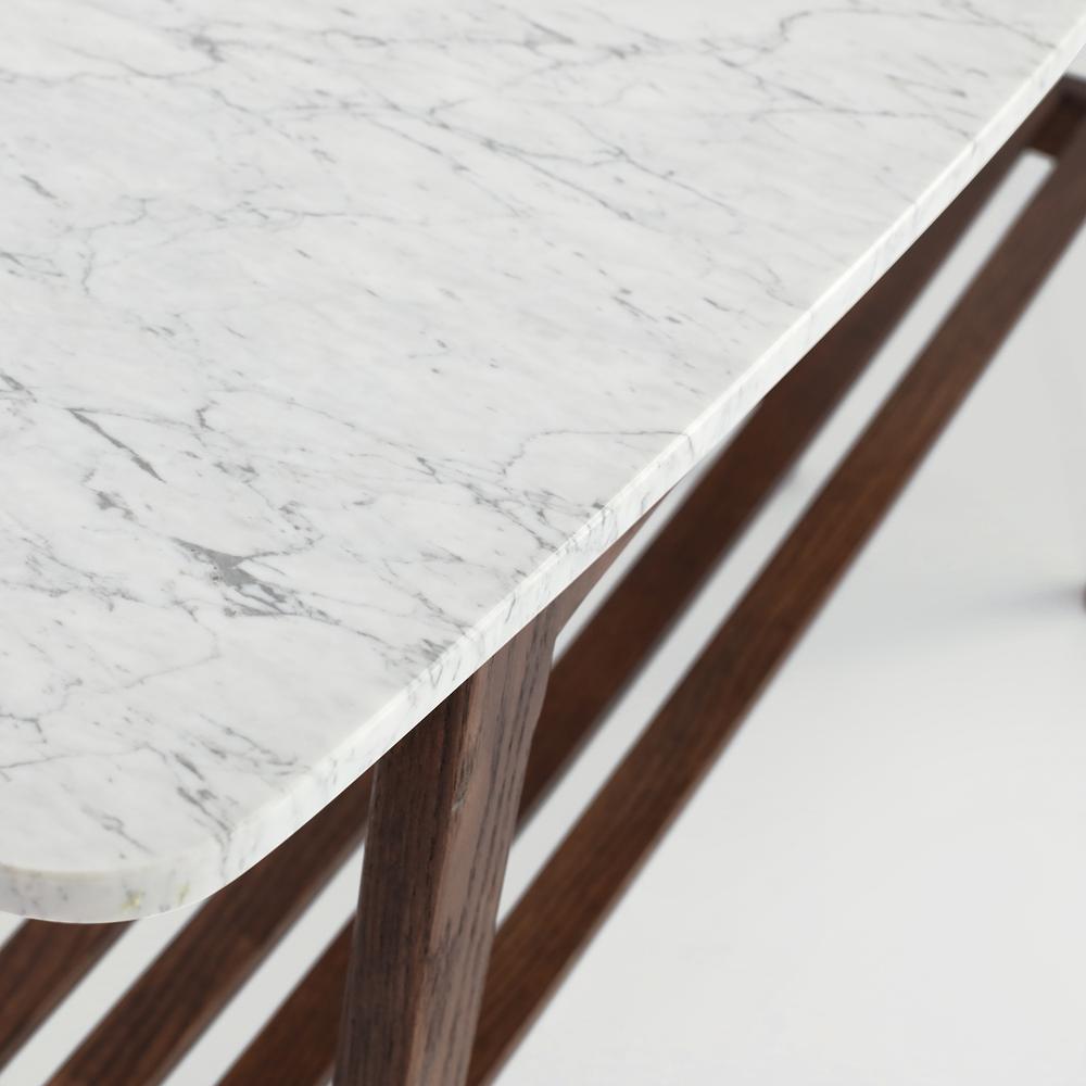 Castello 43" Rectangular Italian Carrara White Marble Console Table with Walnut Shelf. Picture 3