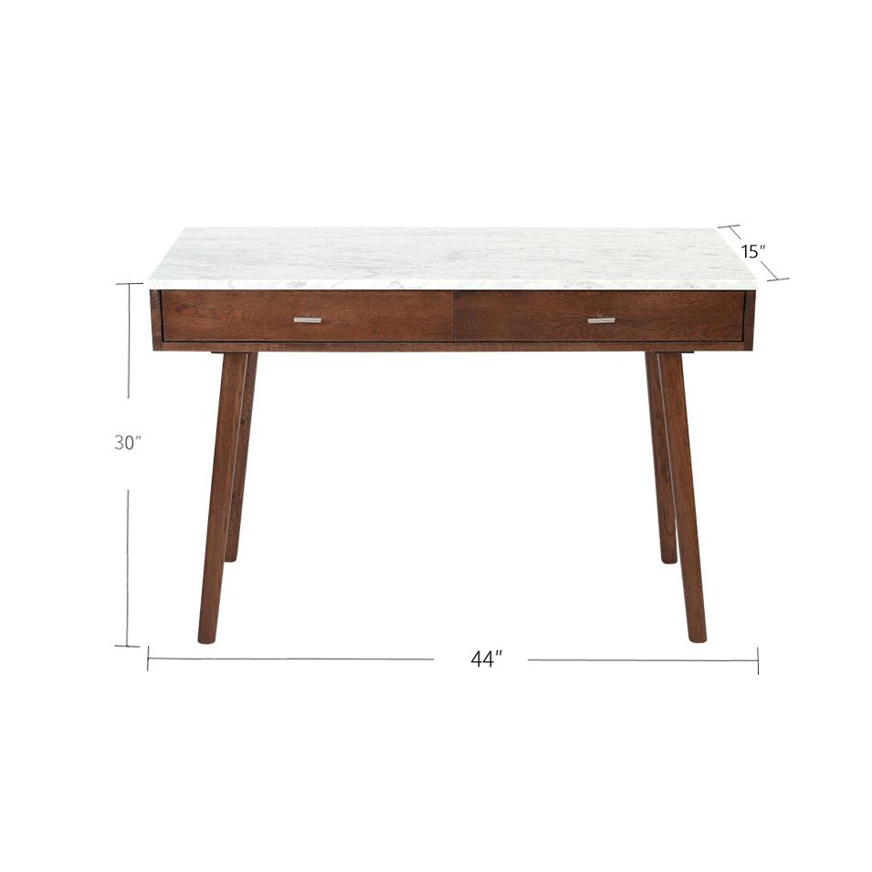 Viola 44" Rectangular White Marble Writing Desk with Walnut Legs, TBC-4103-PT1836-WHT. Picture 5